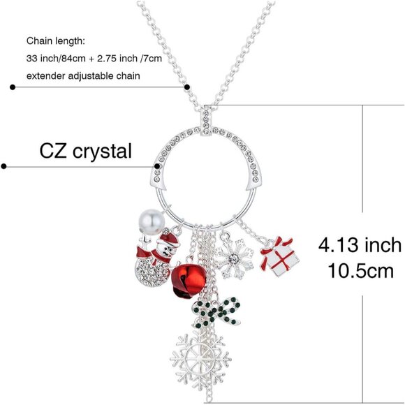 Cute Christmas Sweater Long Tassel Circle Pendant Necklace For Women Silver Plat - Picture 3 of 6